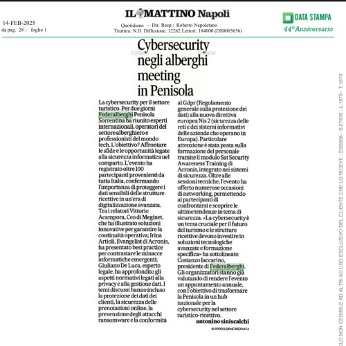 Cyber Security negli alberghi, meeting in Penisola